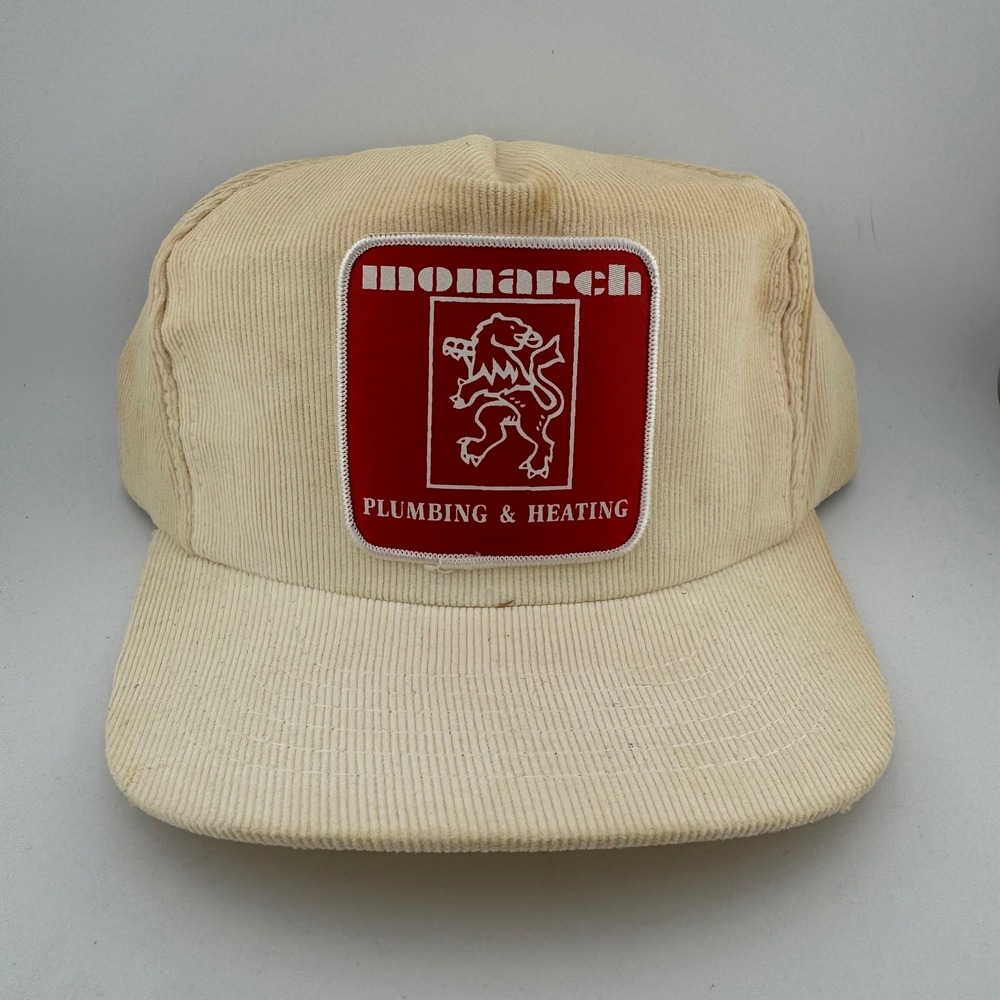 Young An Monarch Plumbing & Heating Hat OSFA Tan Good Corduroy Snapback Vintage